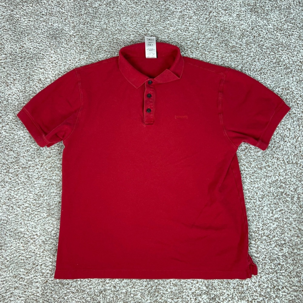 Patagonia Shirt Mens Medium Red Polo Organic Cotton Short Sleeve Logo Casual